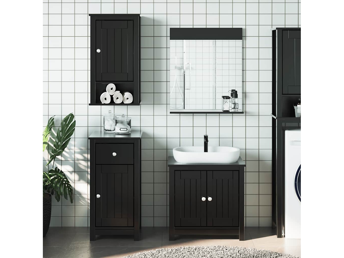 Vidaxl 4 Pcs Conjunto De Móveis Para Wc Berg Pinho Maciço Preto