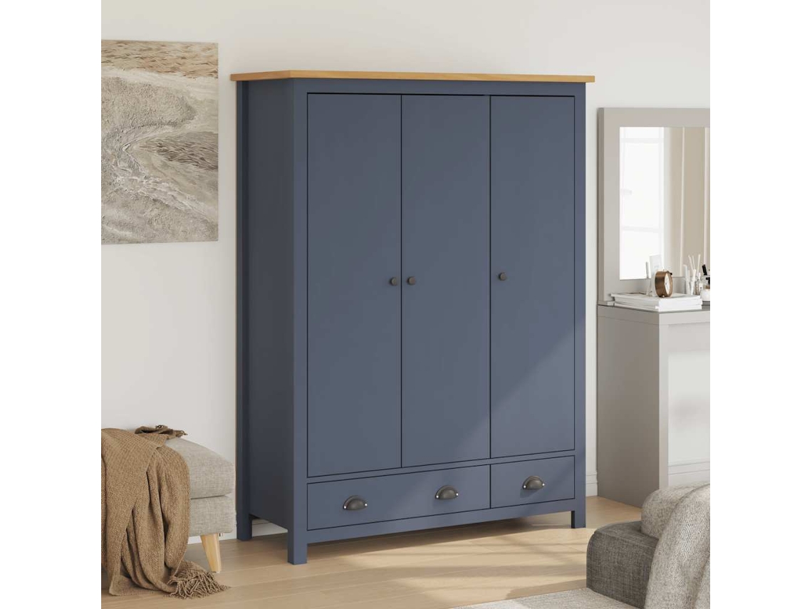 Vidaxl Roupeiro 3 Portas Hill 127x50x170cm Pinho Maciço Cinzento