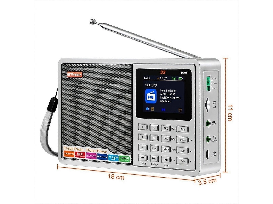Rádio Portátil D2 Fm/+ Rádio Digital, Tela Lcd De 2,4 Polegadas