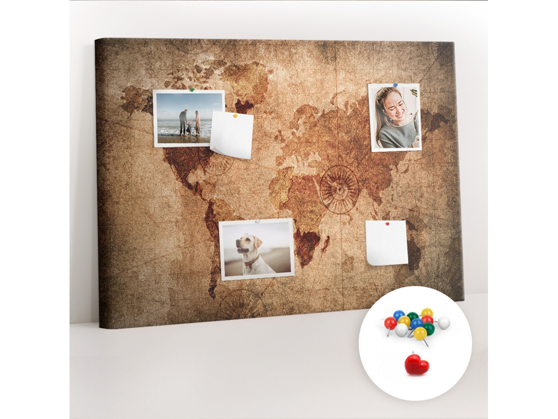Quadro De Cortiça Mapa-múndi Antigo Para O Escritório Espelharte (70x100 Cm)
