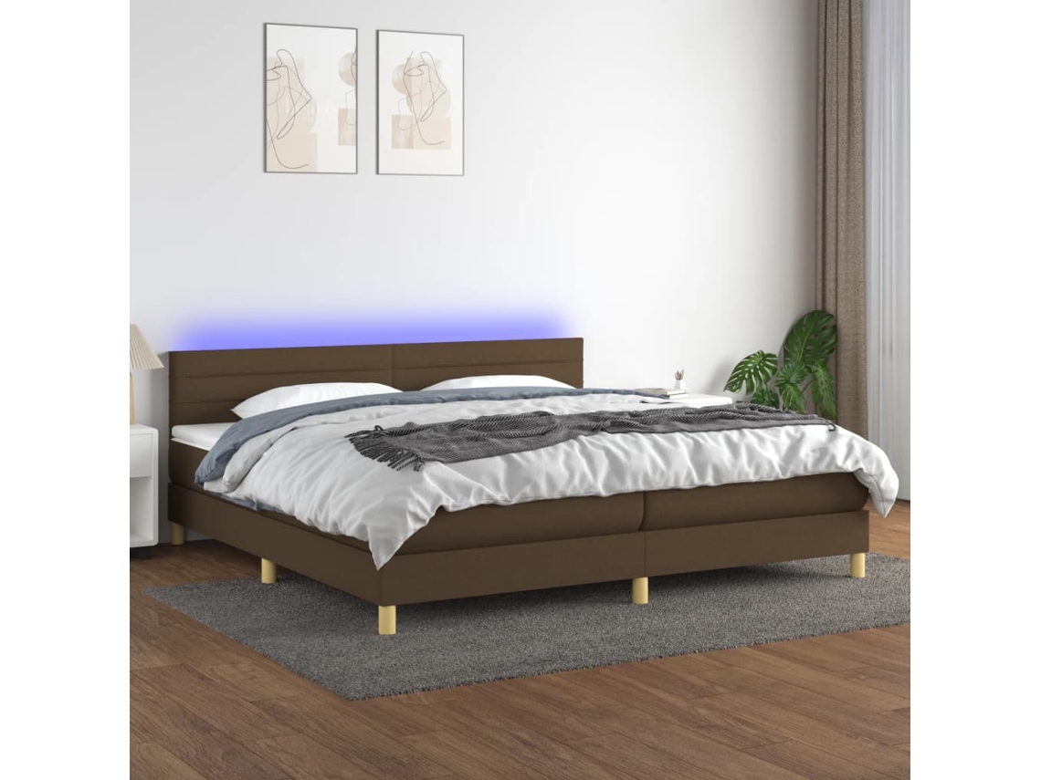 Vidaxl Cama Box Spring C/ Colchão/led 200x200cm Tecido Castanho-escuro