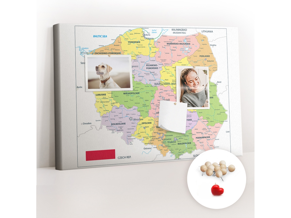 Quadro De Cortiça Com Impressão Mapa Da Polónia Para A Sala De Estar Espelharte (60x40 Cm)