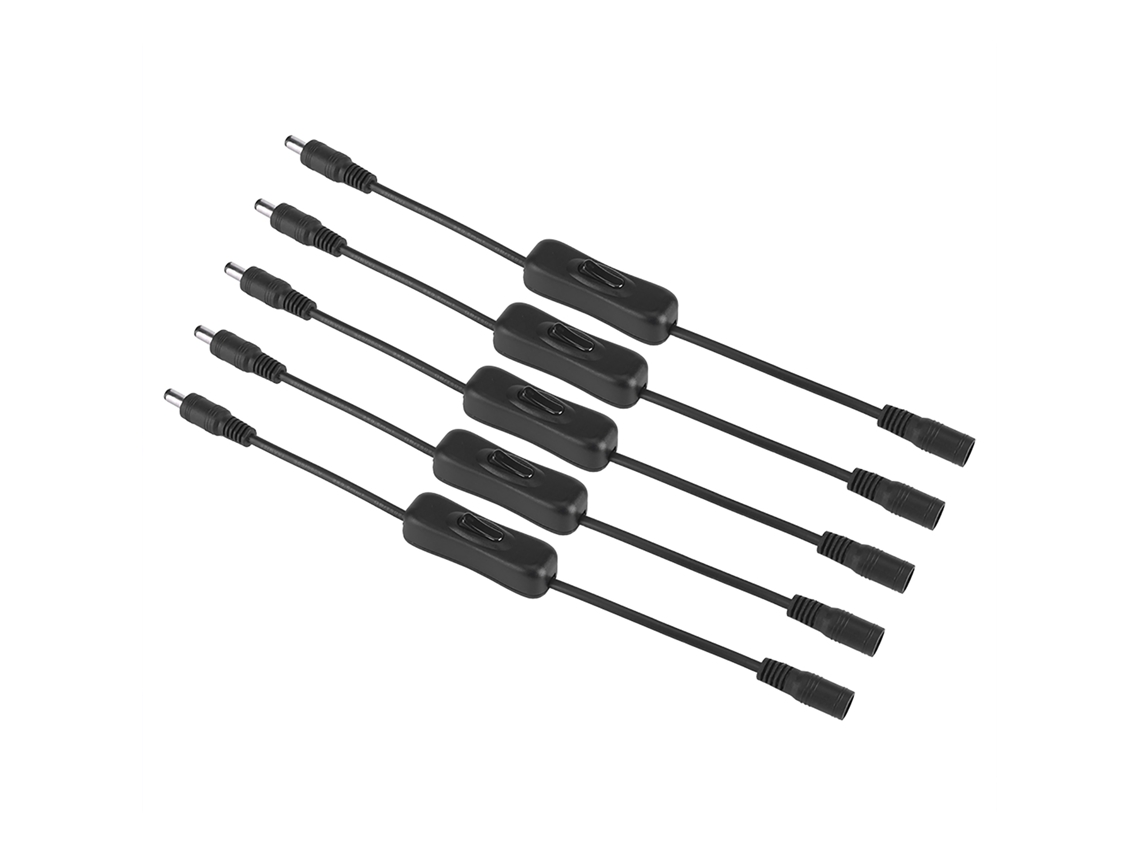 5pcs interruptor de fio com conector DC 12V para fita LED, preto, fácil de instalar | S/MARCA