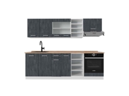 Cozinha R-Line, 240 cm PT Carvalho, betão preto/branco, Vicco