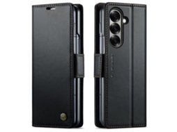Capa Para Samsung Galaxy Z Fold 7 De Couro Rfid Antirroubo Com Textura De Lichia E Fivela Borboleta Preta