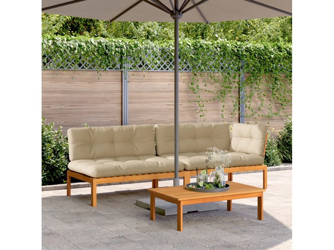 3 Pcs Móveis De Paletes P/ Jardim C/ Almofadões Acácia Maciça Dkd Home Decor