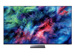 TV Samsung Micro RGB R95H mostra paisagem abstrata e colorida no ecrã.