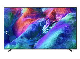 TV Samsung Micro RGB R85H mostra paisagem abstrata e colorida no ecrã.